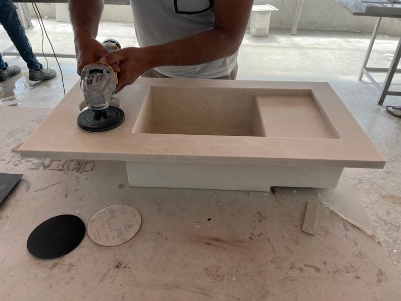 Light Pearl Marble Custom Vanity Sink - Handcrafted Contemporary