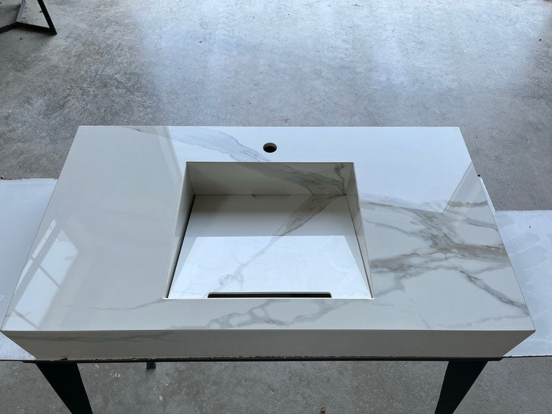 Italian Engineered Porcelain Sink - Calacatta Marble 100x55cm