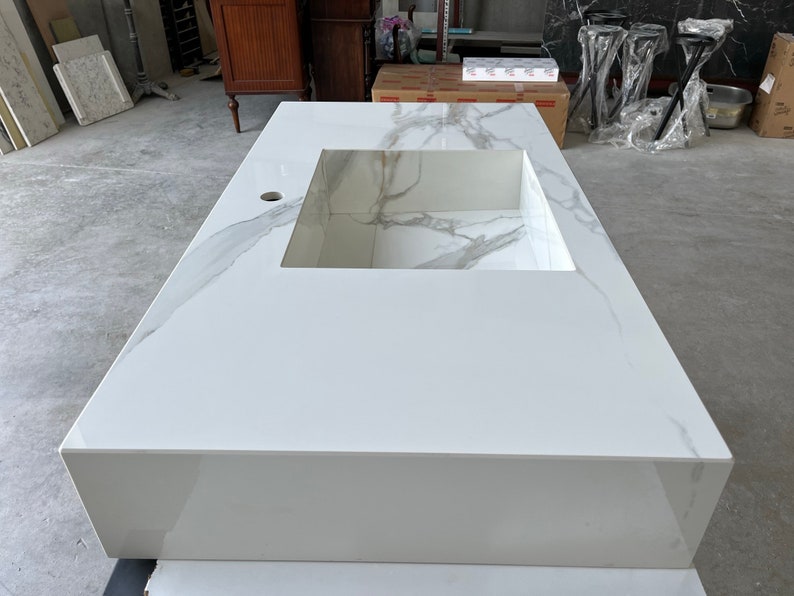 Italian Engineered Porcelain Sink - Calacatta Marble 100x55cm
