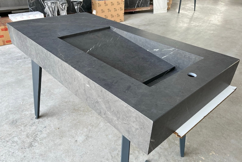 Porcelain Kitchen Sink 130cm - Grigio Carnico Italian Marble Style