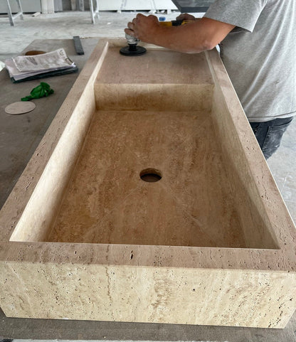 Travertine Natural Stone Bathroom Sink - Custom Premium Sealed Luxurious Finish
