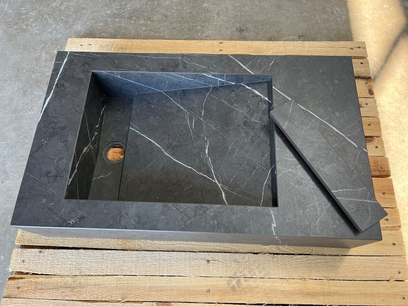Pietra Grey Engineered Porcelain Bathroom Sink Italian Handcrafted