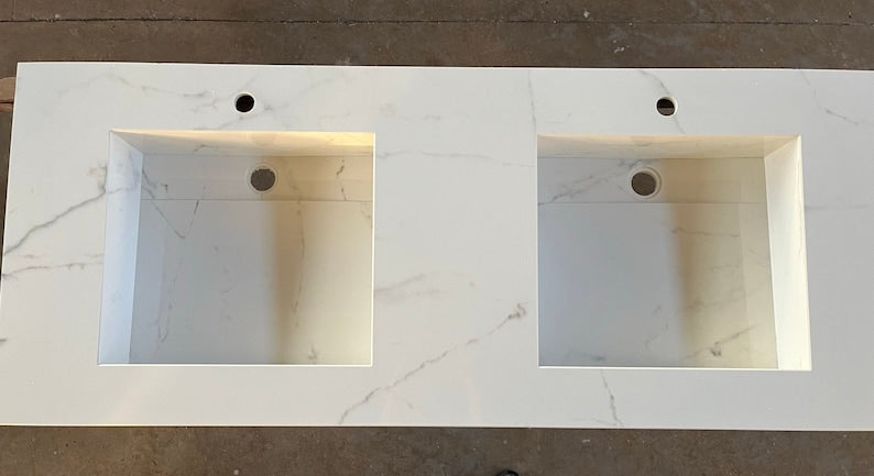 Calacatta Lincoln Porcelain Double Sink Integrated Countertop - Polished Finish Engineered