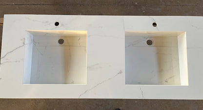 Calacatta Lincoln Porcelain Double Sink Integrated Countertop - Polished Finish Engineered