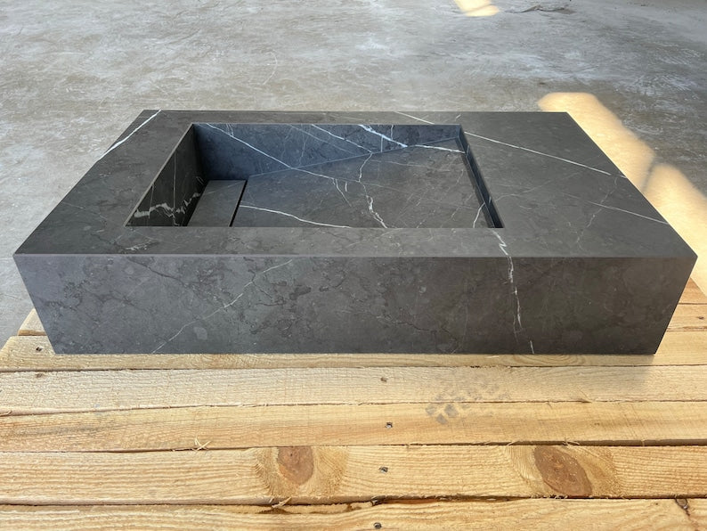 Pietra Grey Engineered Porcelain Bathroom Sink Italian Handcrafted
