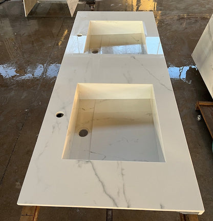 Calacatta Lincoln Porcelain Double Sink Integrated Countertop - Polished Finish Engineered