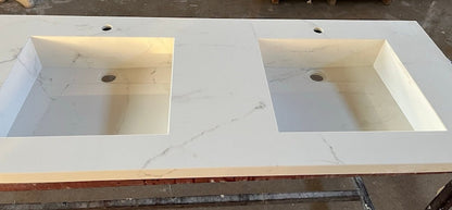 Calacatta Lincoln Porcelain Double Sink Integrated Countertop - Polished Finish Engineered