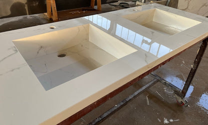 Calacatta Lincoln Porcelain Double Sink Integrated Countertop - Polished Finish Engineered