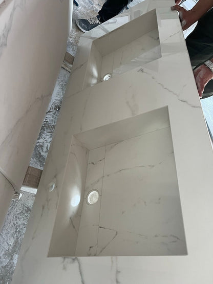 Calacatta Lincoln Porcelain Double Sink Integrated Countertop - Polished Finish Engineered