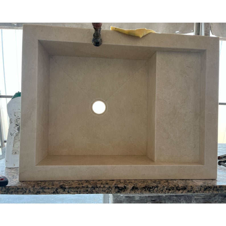 Light Pearl Marble Veined Handcrafted Sculptural Vanity Sink