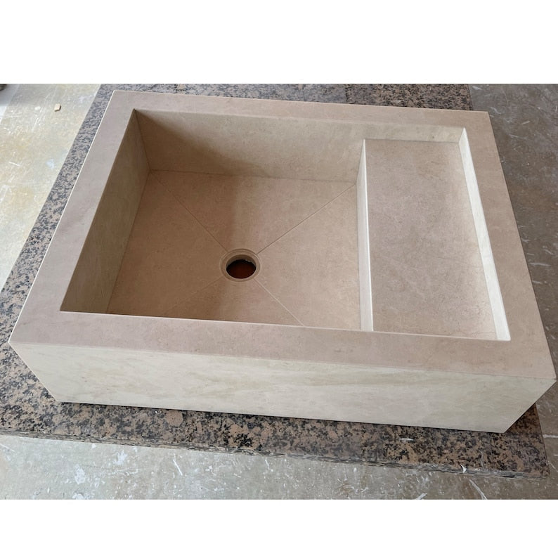 Light Pearl Marble Veined Handcrafted Sculptural Vanity Sink