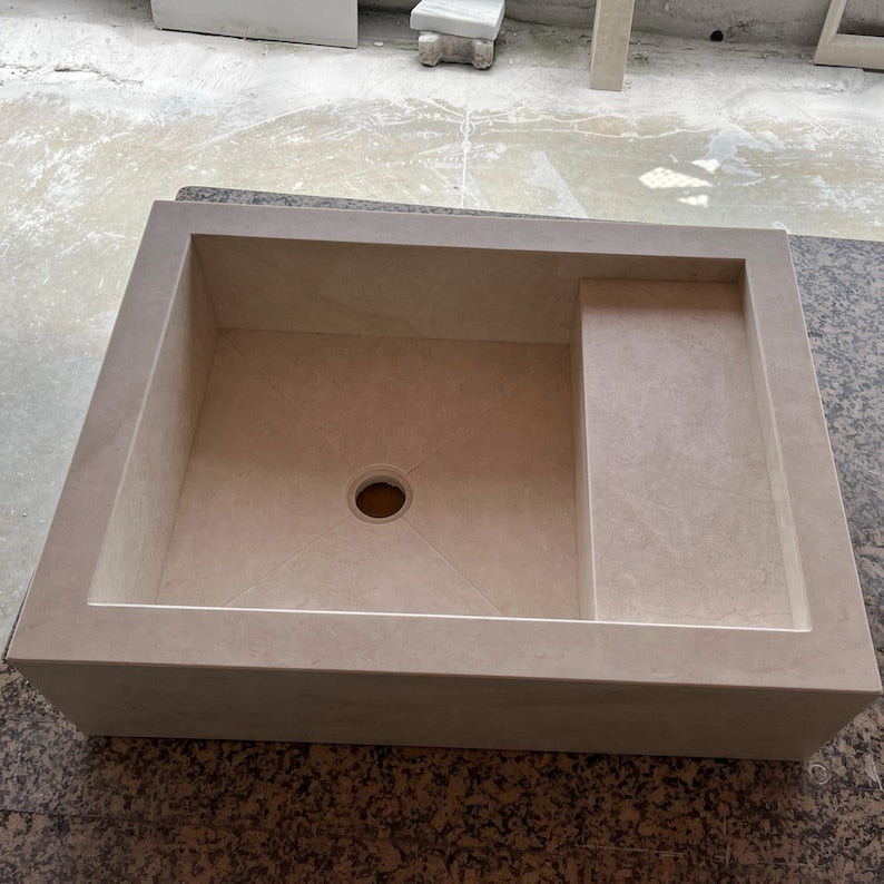 Light Pearl Marble Veined Handcrafted Sculptural Vanity Sink