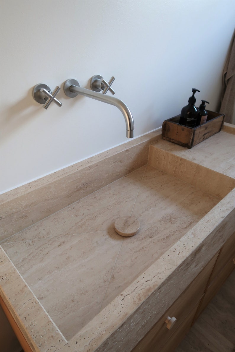 Travertine Natural Stone Bathroom Sink - Custom Premium Sealed Luxurious Finish