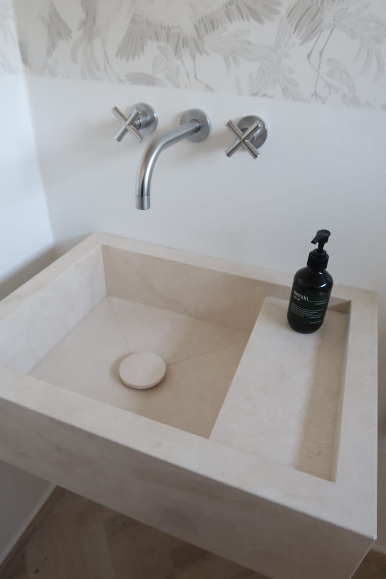 Light Pearl Marble Veined Handcrafted Sculptural Vanity Sink