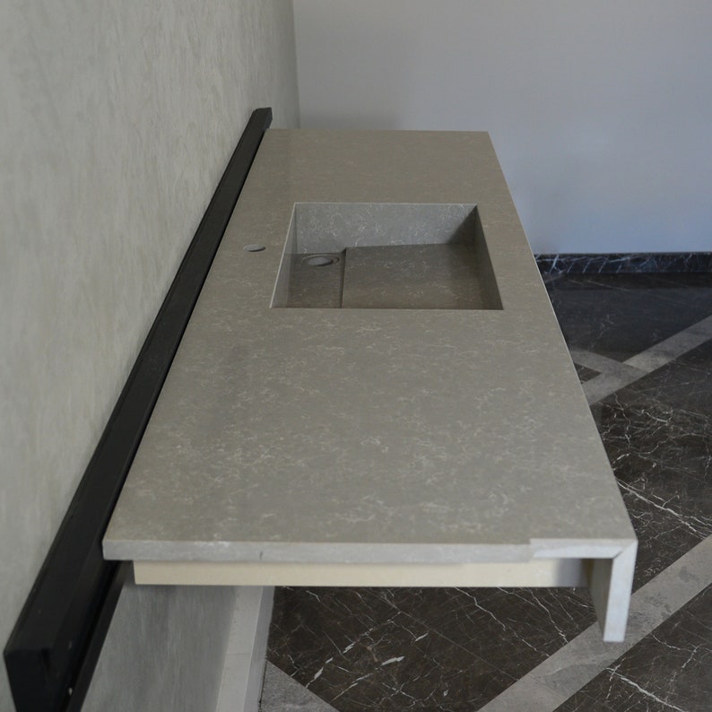 Handcrafted Custom Gray Quartz Kitchen Sink - Premium Engineered Rectangular Design