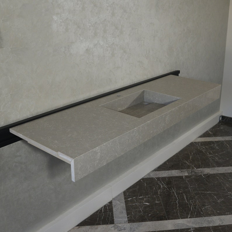 Handcrafted Custom Gray Quartz Kitchen Sink - Premium Engineered Rectangular Design