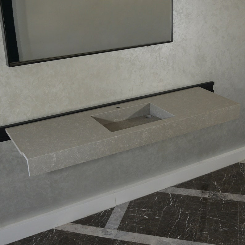Handcrafted Custom Gray Quartz Kitchen Sink - Premium Engineered Rectangular Design