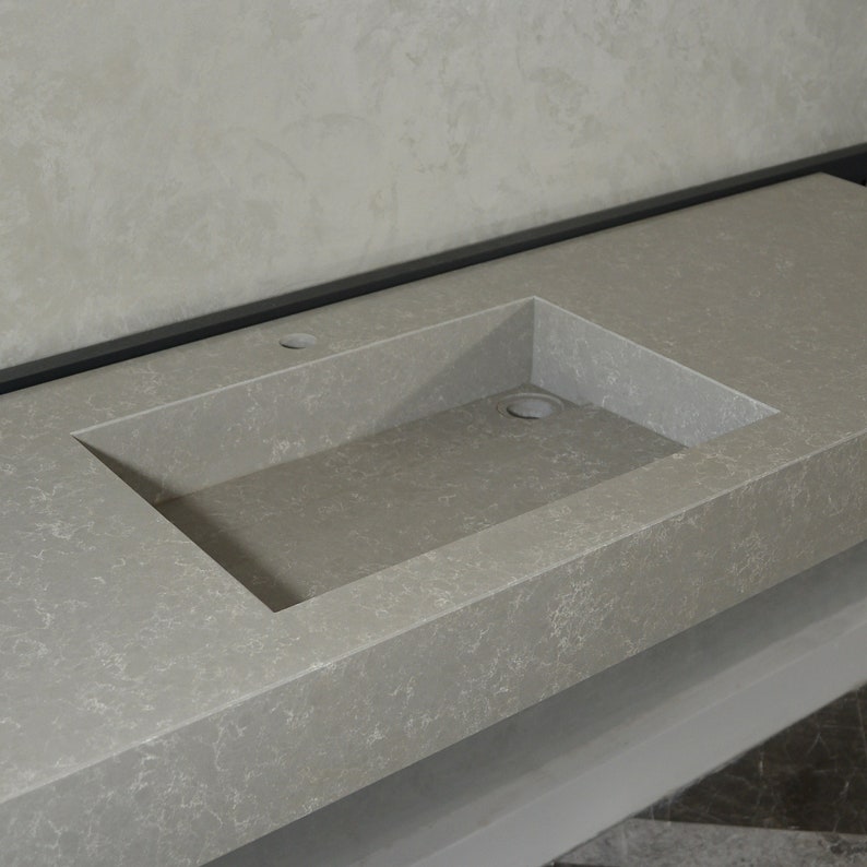 Handcrafted Custom Gray Quartz Kitchen Sink - Premium Engineered Rectangular Design