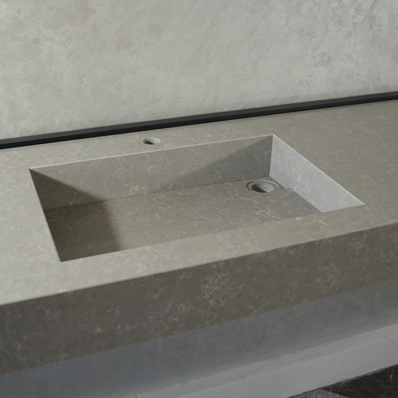 Handcrafted Custom Gray Quartz Kitchen Sink - Premium Engineered Rectangular Design