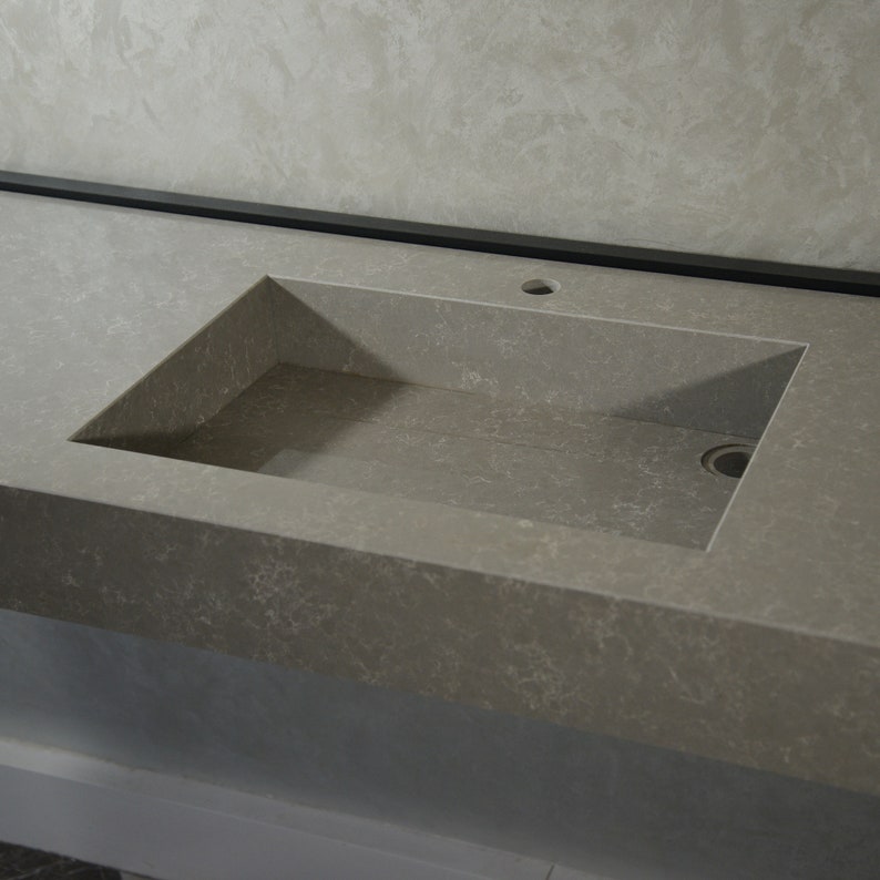 Handcrafted Custom Gray Quartz Kitchen Sink - Premium Engineered Rectangular Design
