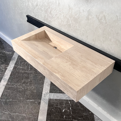 Beige Travertine Sink Handcrafted with Natural Vein Cut Design