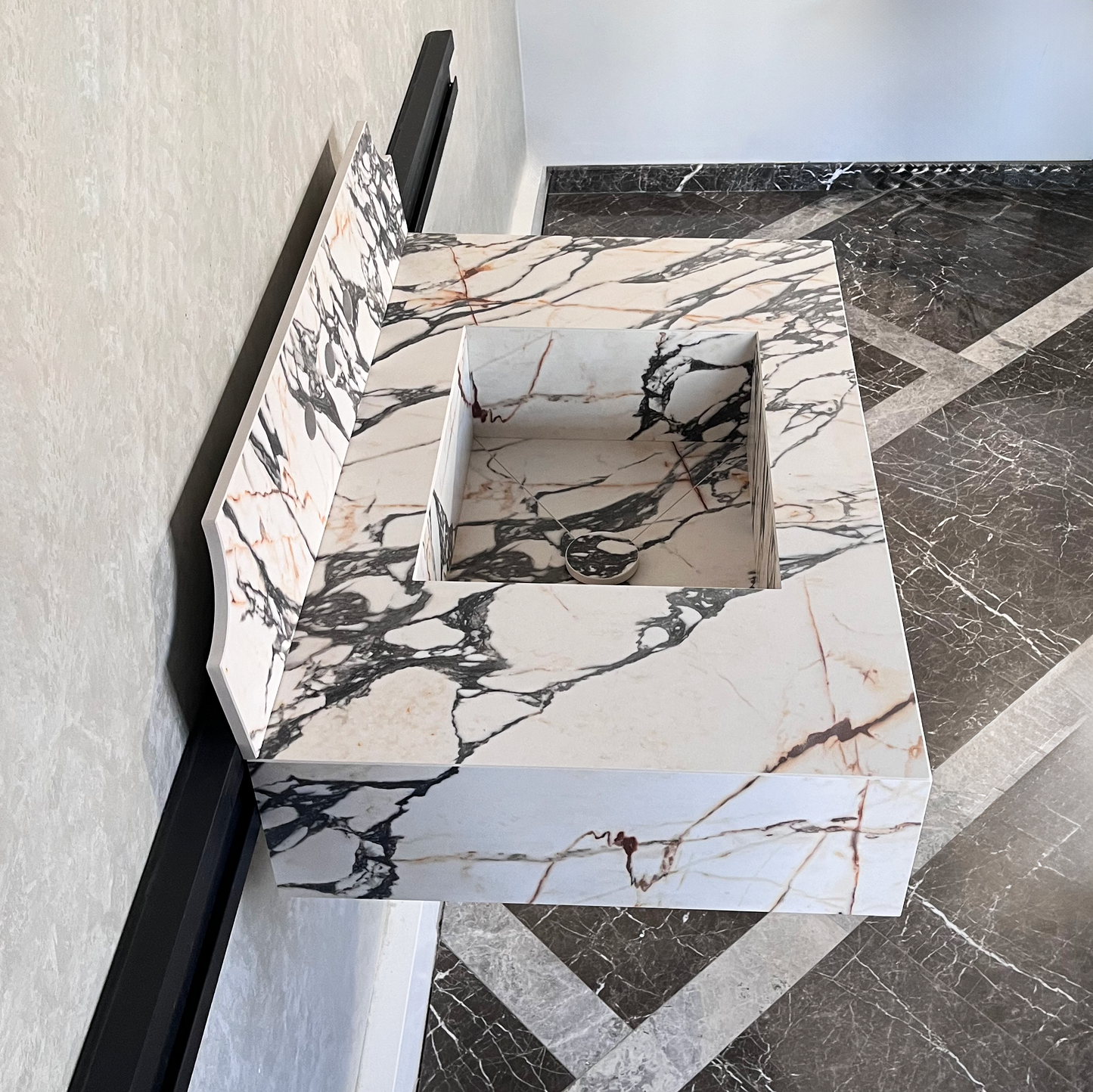 Gold Engineered Porcelain Sink Materia Corchia Handcrafted Marble Premium Design