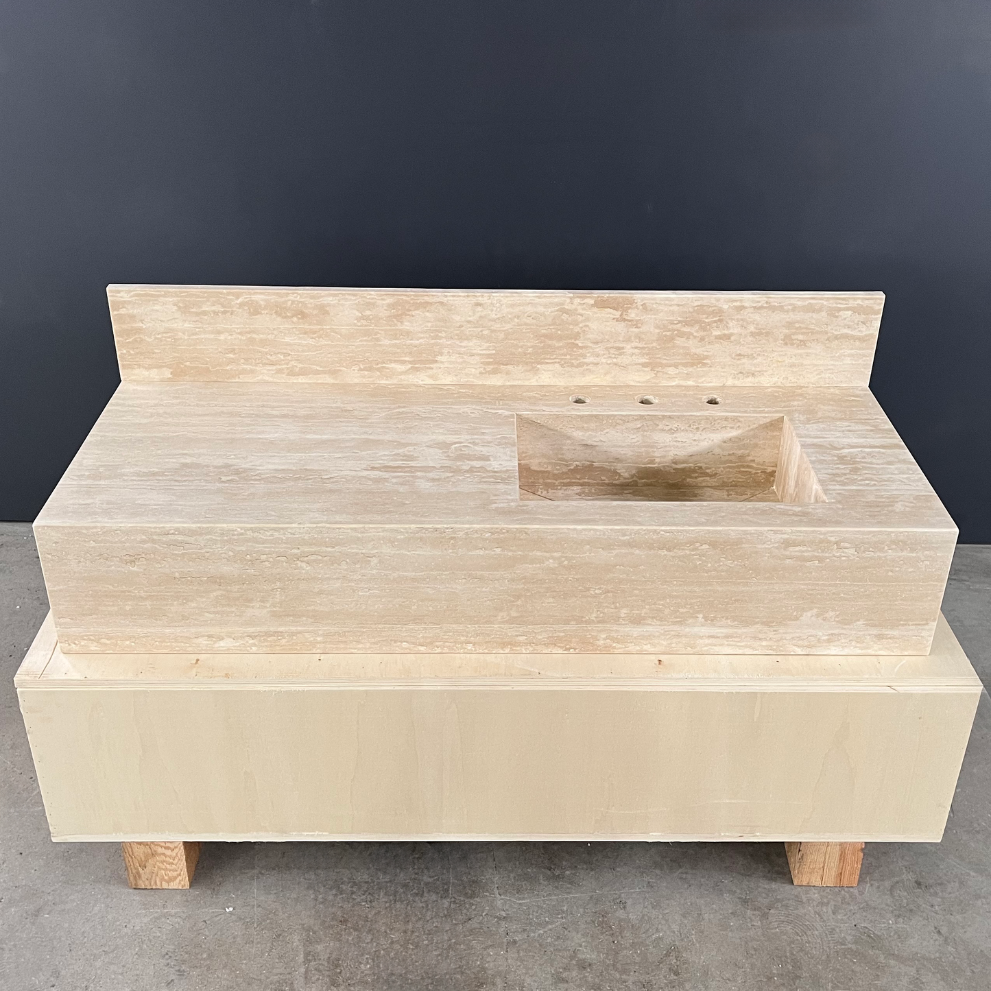 Handcrafted Beige Travertine Natural Stone Sink - Custom Artisan