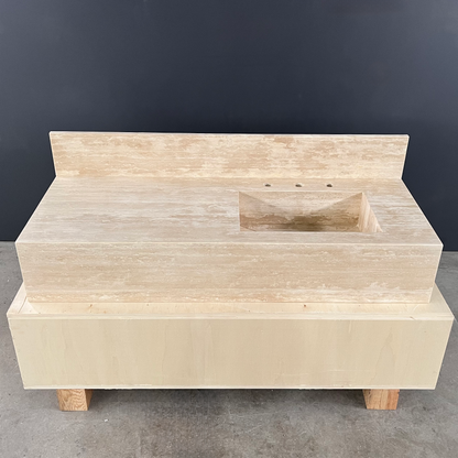 Handcrafted Beige Travertine Natural Stone Sink - Custom Artisan