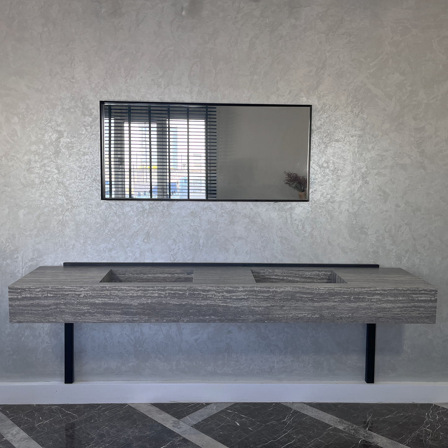Engineered Stone Sink Handcrafted Infinity Travertino Grey Italian Artisan Spa Style