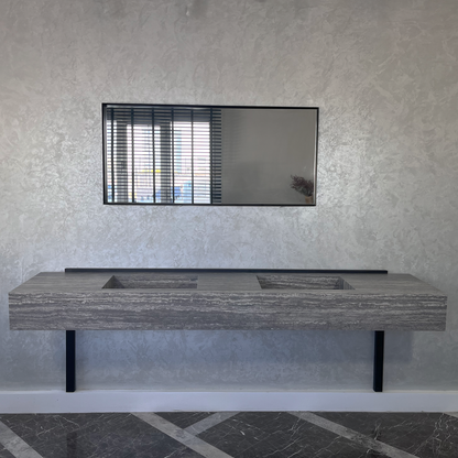Engineered Stone Sink Handcrafted Infinity Travertino Grey Italian Artisan Spa Style