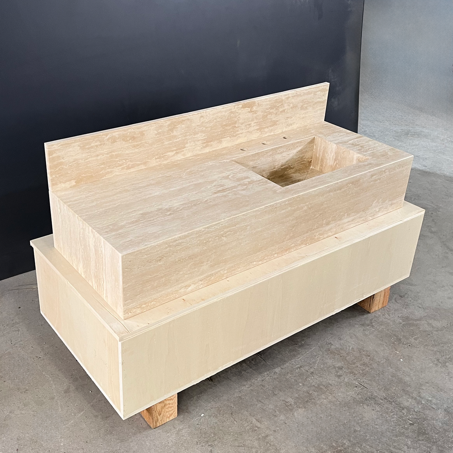 Handcrafted Beige Travertine Natural Stone Sink - Custom Artisan