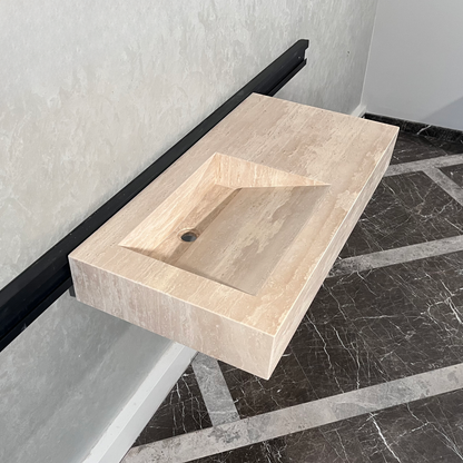 Beige Travertine Sink Handcrafted with Natural Vein Cut Design