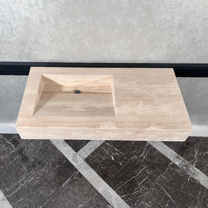 Beige Travertine Sink Handcrafted with Natural Vein Cut Design