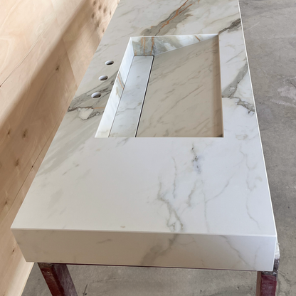 Engineered Porcelain Double Sink Calacatta Hermitage - Handcrafted Matte Finish