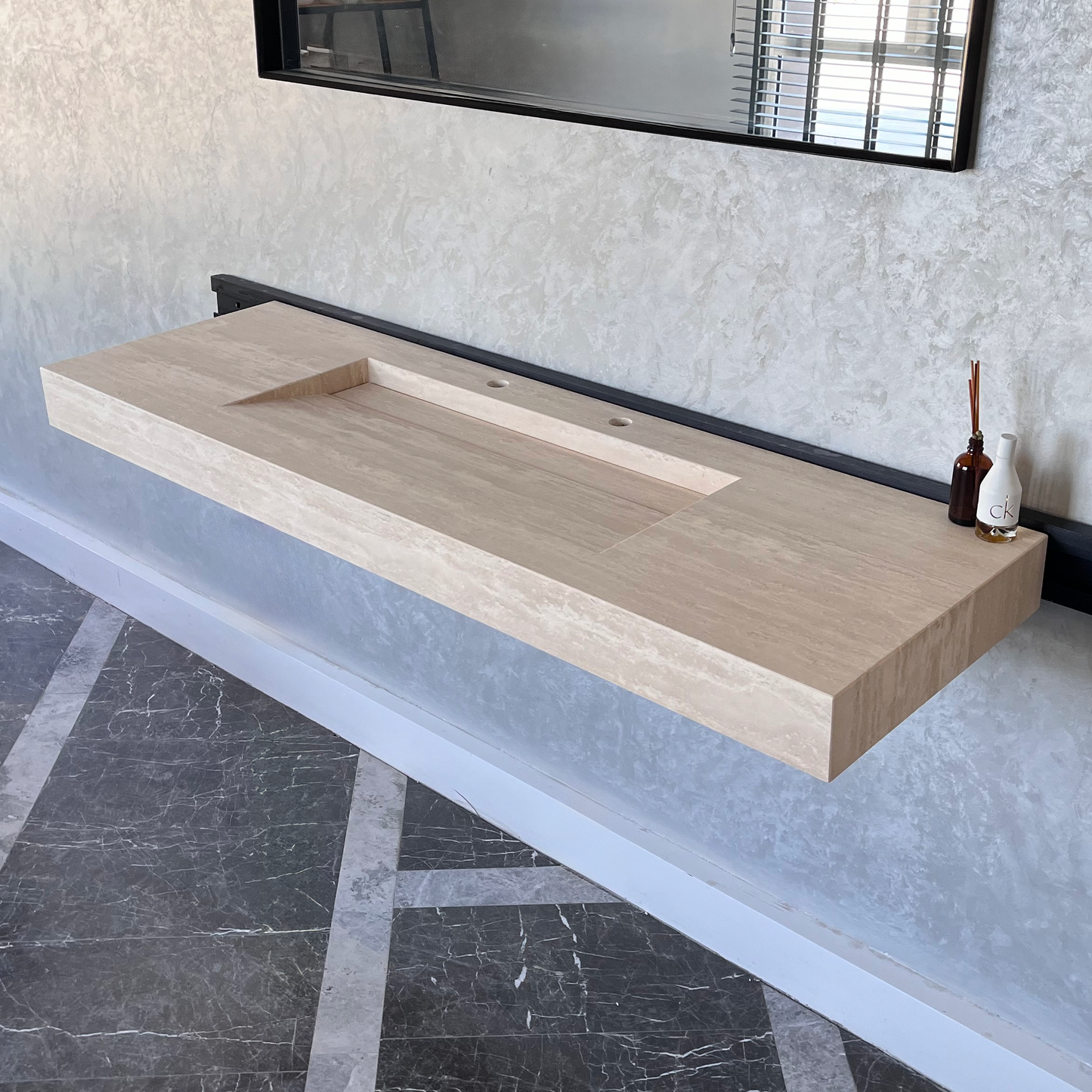 Travertine Natural Stone Handcrafted Bathroom Vanity Sink - Custom One of a Kind