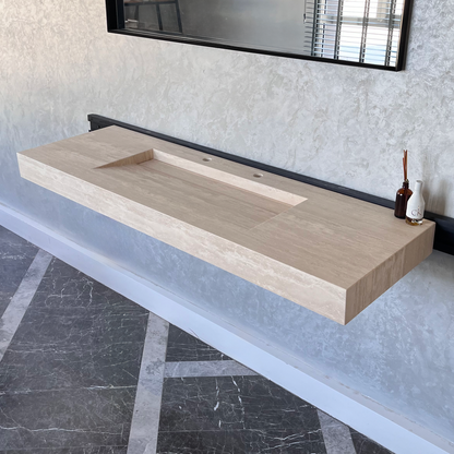Travertine Natural Stone Handcrafted Bathroom Vanity Sink - Custom One of a Kind