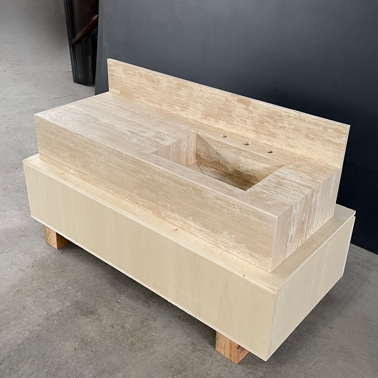 Handcrafted Beige Travertine Natural Stone Sink - Custom Artisan