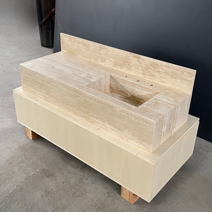 Handcrafted Beige Travertine Natural Stone Sink - Custom Artisan