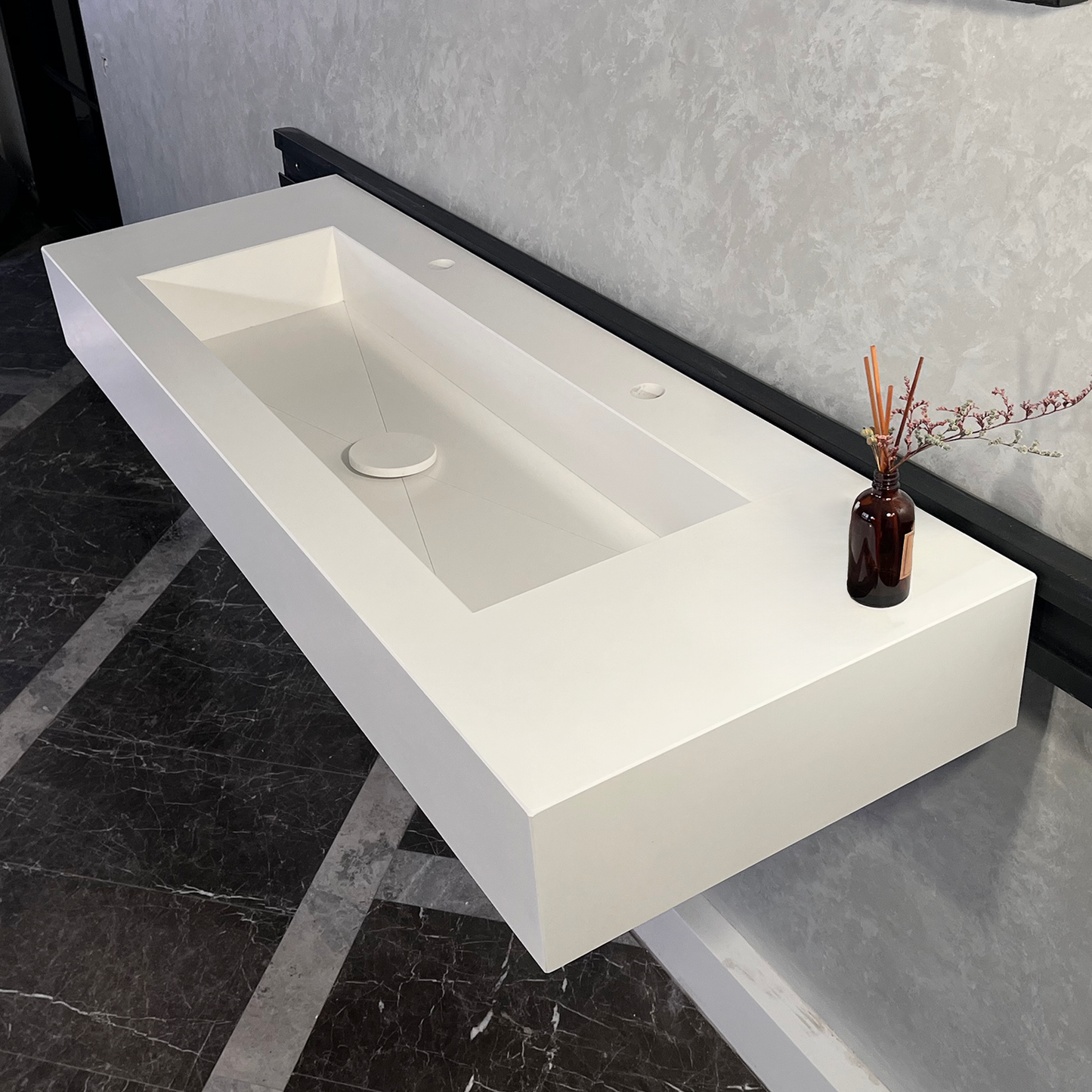 White Quartz Monolithic Contemporary Trough Sink - Handcrafted
