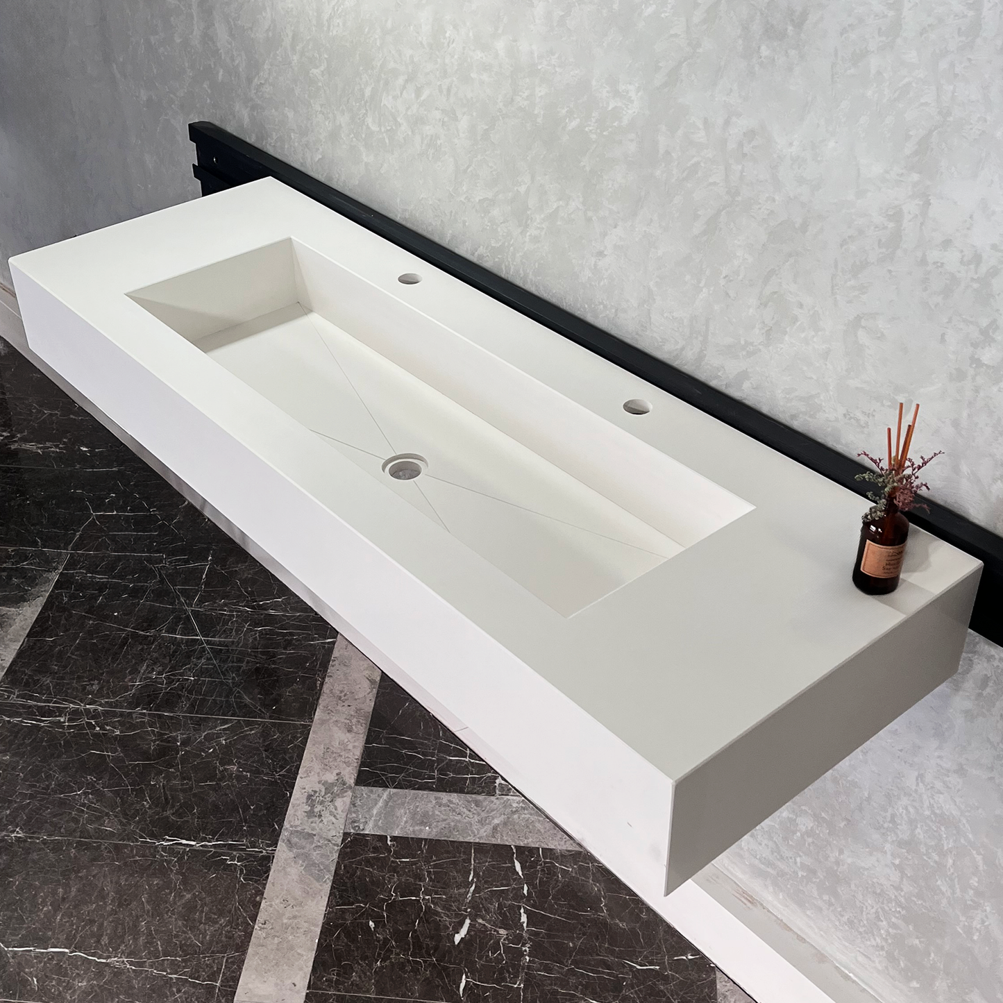 White Quartz Monolithic Contemporary Trough Sink - Handcrafted