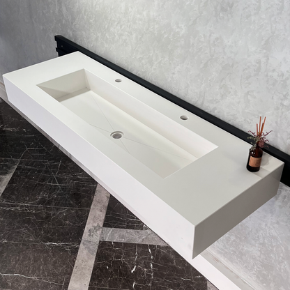 White Quartz Monolithic Contemporary Trough Sink - Handcrafted