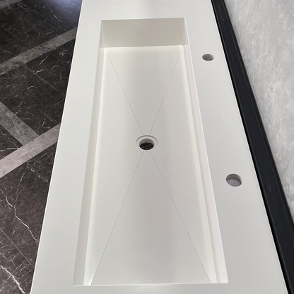 White Quartz Monolithic Contemporary Trough Sink - Handcrafted