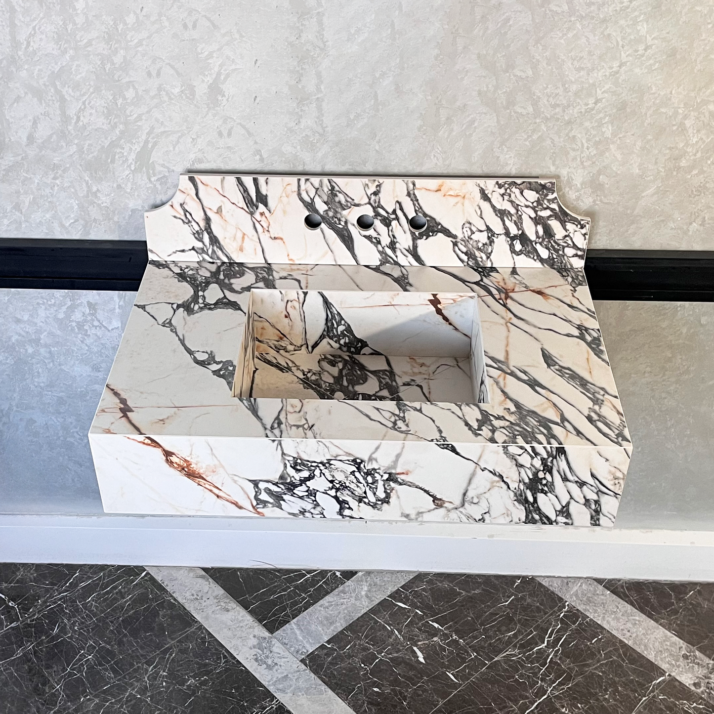 Gold Engineered Porcelain Sink Materia Corchia Handcrafted Marble Premium Design