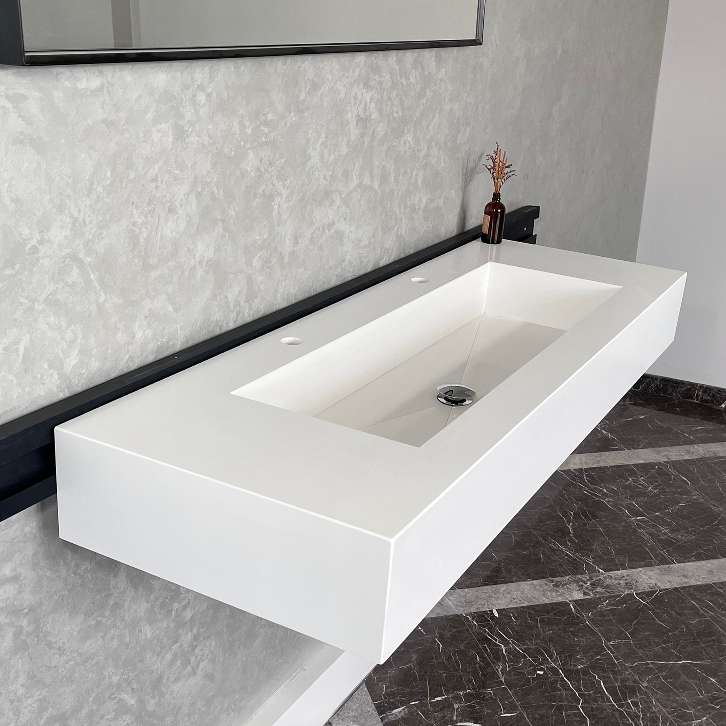 White Quartz Monolithic Contemporary Trough Sink - Handcrafted