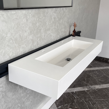 White Quartz Monolithic Contemporary Trough Sink - Handcrafted