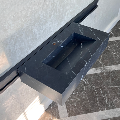 Nero Marquina Handcrafted Matte Black Engineered Stone Kitchen Sink