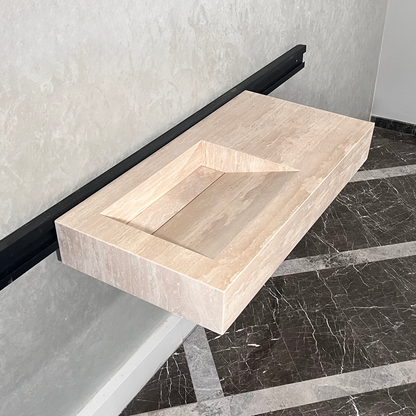 Beige Travertine Sink Handcrafted with Natural Vein Cut Design