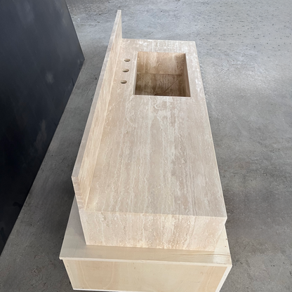 Handcrafted Beige Travertine Natural Stone Sink - Custom Artisan