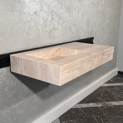 Beige Travertine Sink Handcrafted with Natural Vein Cut Design