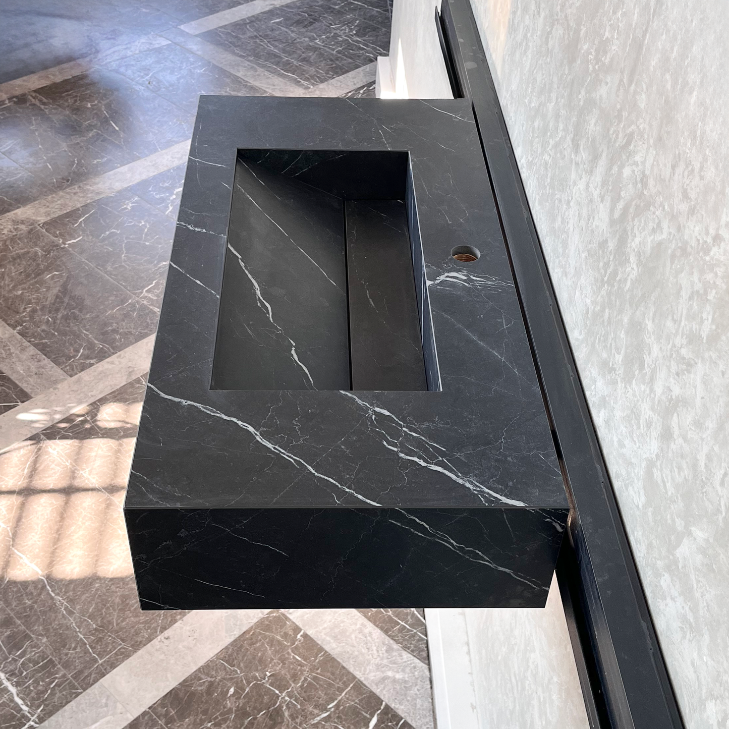 Nero Marquina Handcrafted Matte Black Engineered Stone Kitchen Sink